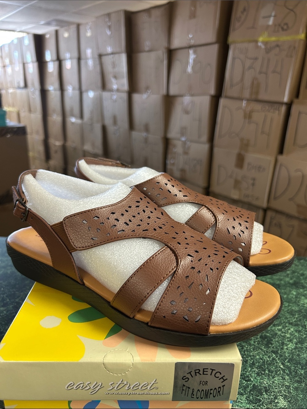 easy street Brown Perforated Slingback Comfort Sandals (Wide)